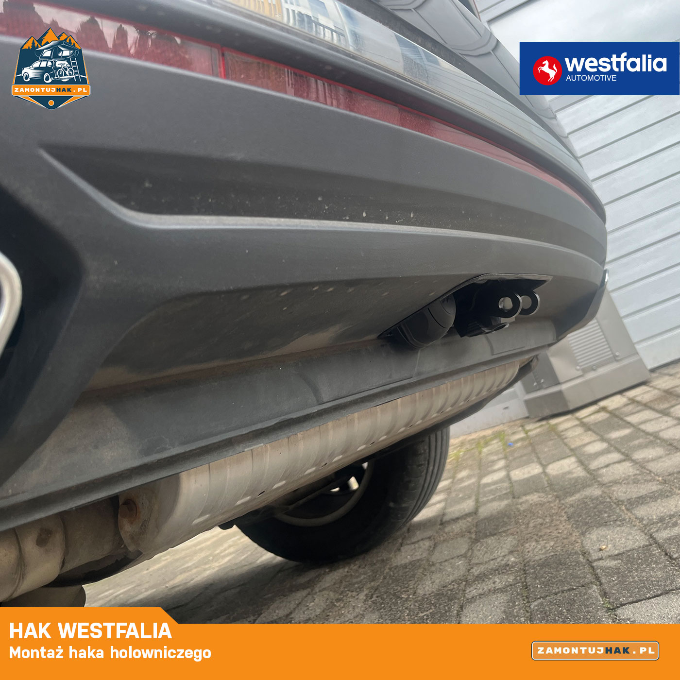 VW Touareg z hakiem Westfalia zbliżenie na montaż pod zderzakiem